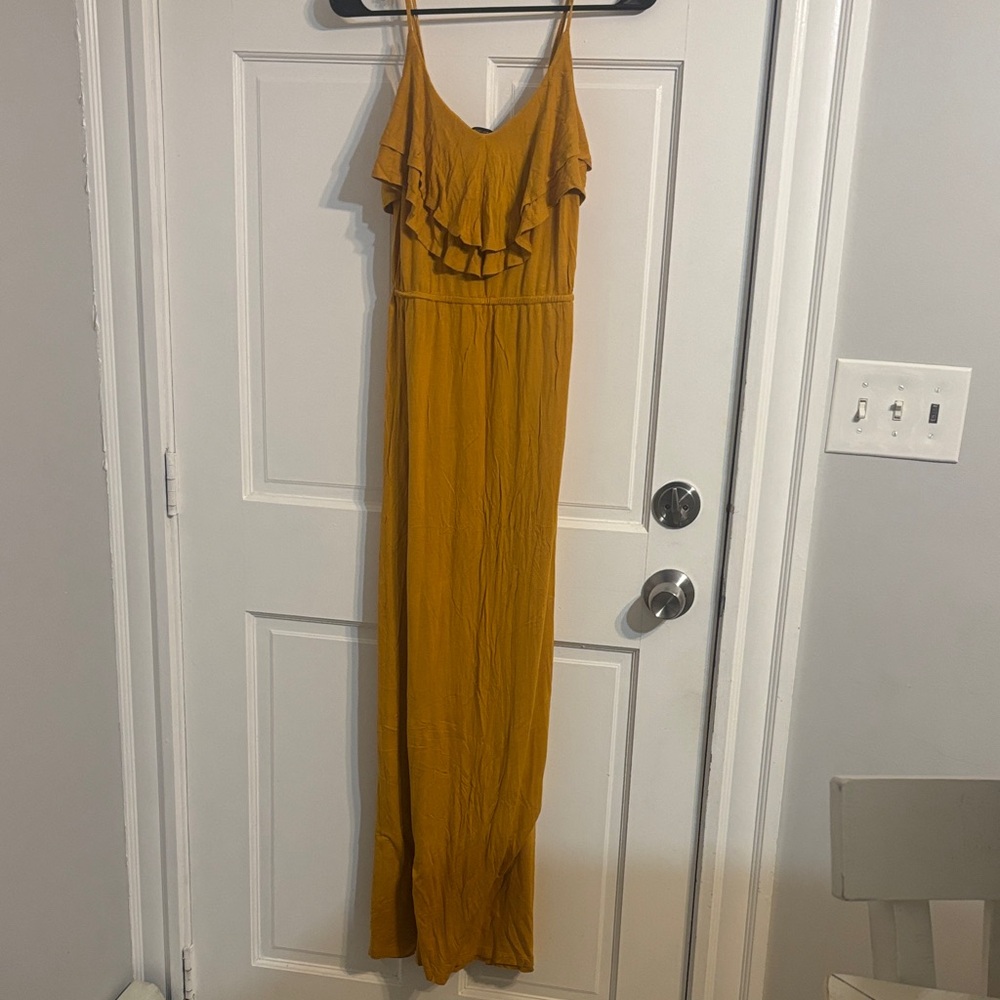 Mustard Yellow Maxi Dress with Ruffle Detail